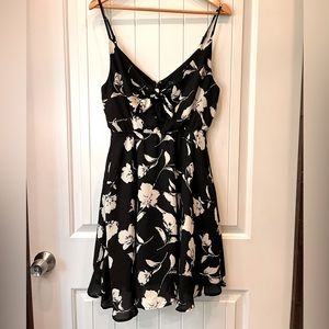 Lulus Zoya Black Floral Print front tie dress size Small